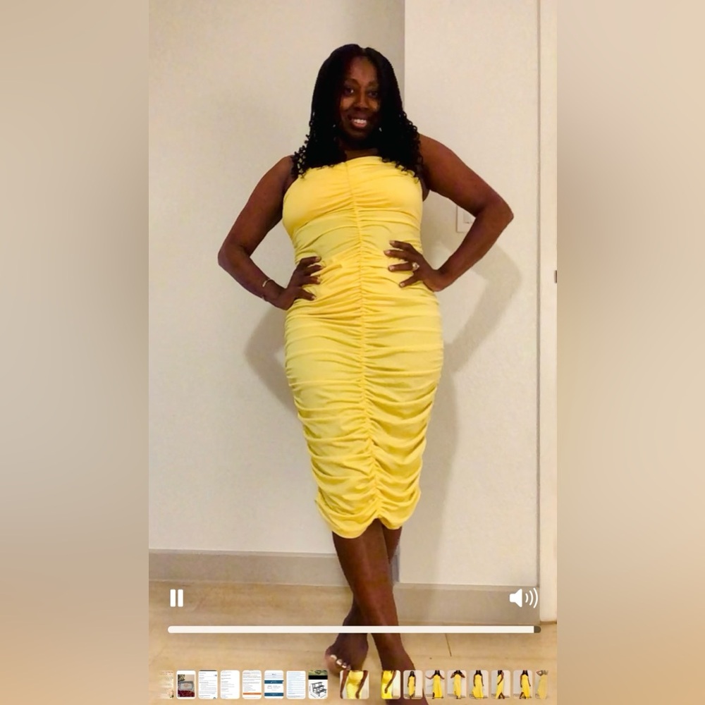 Yellow Ruched Dress - Picture 5 of 14
